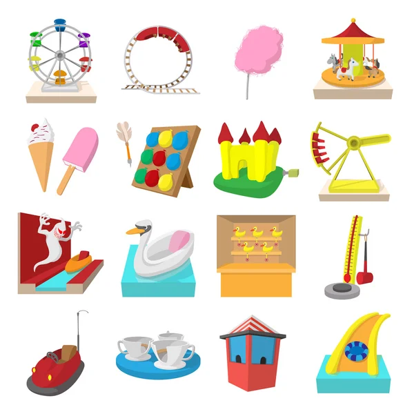 Iconos de dibujos animados del parque de atracciones — Vector de stock