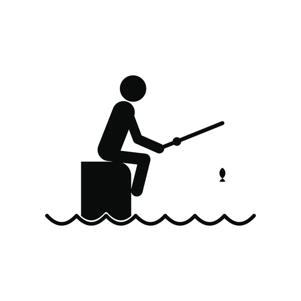 Fisherman sitting on pier with rod icon — Stock Vector