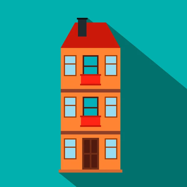 Tre våningar hus flat ikonen — Stock vektor
