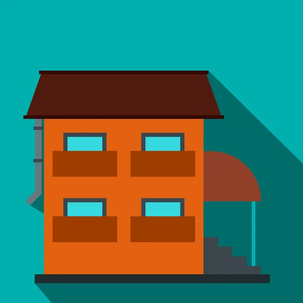 Dvoupodlažní dům s verandou ploché ikony — Stockový vektor