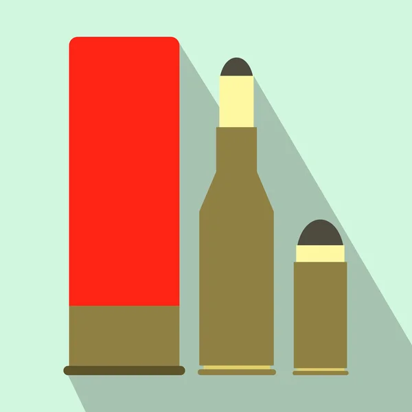 Shotgun shell and bullets flat icon — Stock Vector