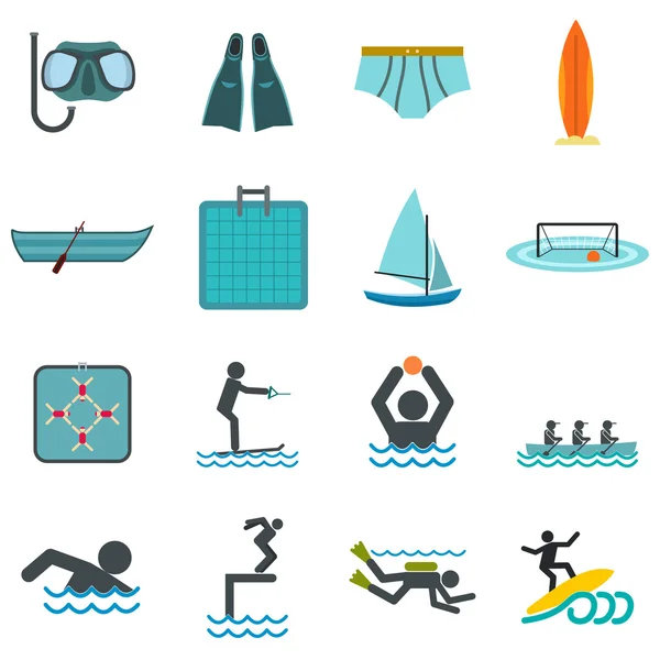 Deportes acuáticos iconos planos — Vector de stock