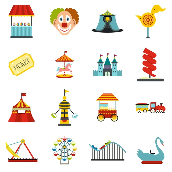 Parque de atracciones Set de iconos planos — Vector de stock