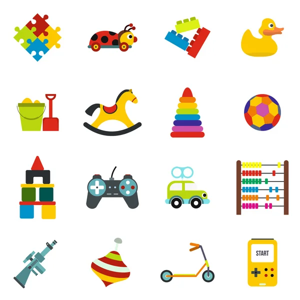 Leksaker platt ikoner set — Stock vektor