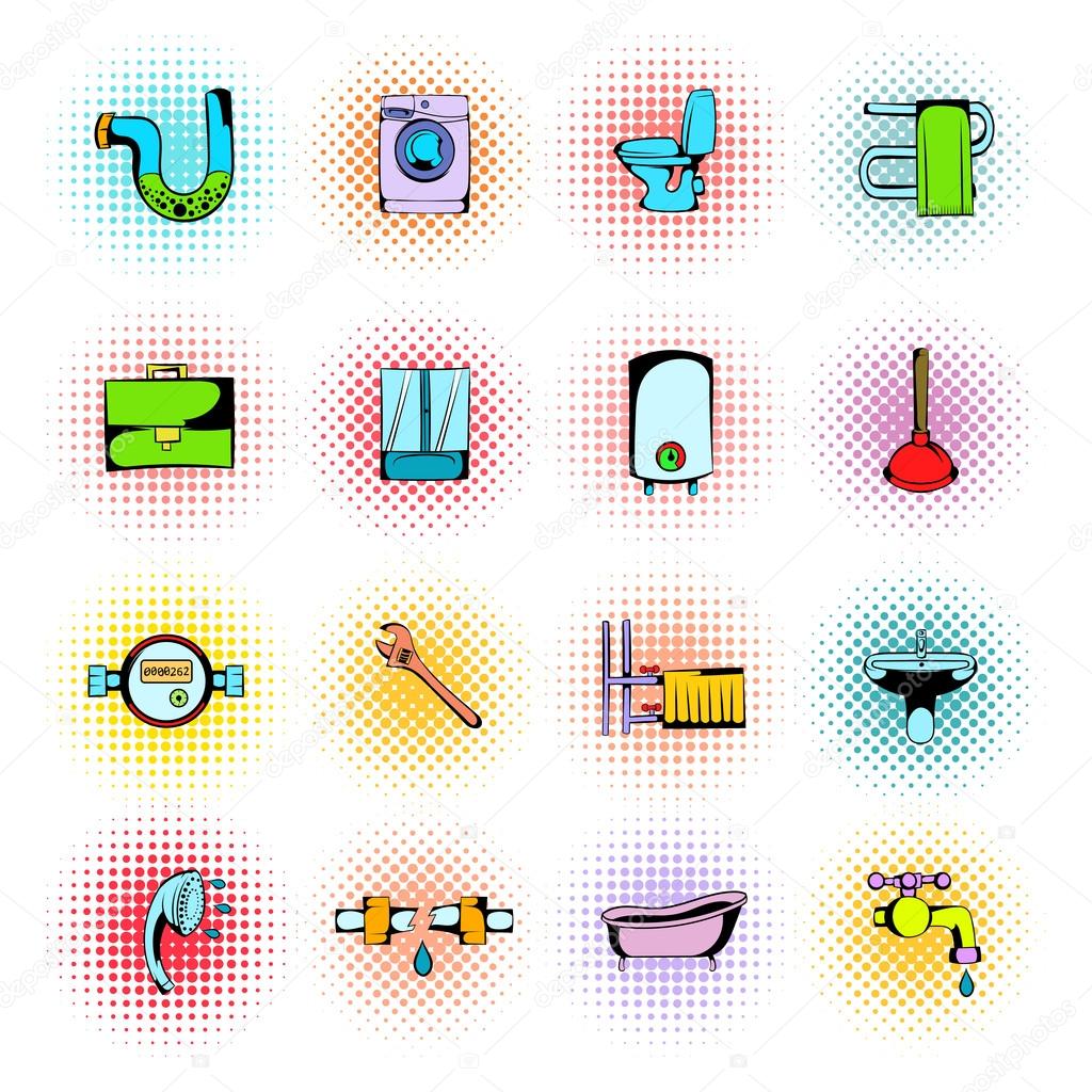 Sanitary engineering comics icons