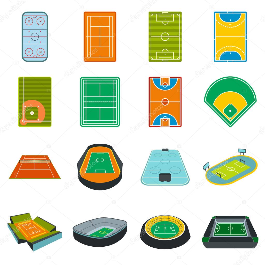 Stadium flat icons set