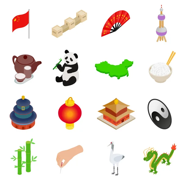 Iconos isométricos 3d de China — Vector de stock