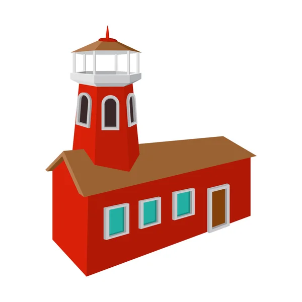Požární stanice s červenou vysokou věž kreslené ikony — Stockový vektor