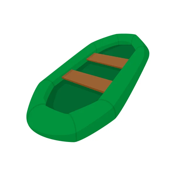 Barco inflable verde con icono de dibujos animados remos — Vector de stock