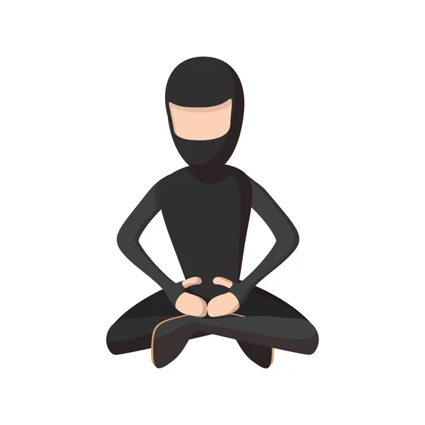 Meditáló ninja rajzfilm ikon — Stock Vector