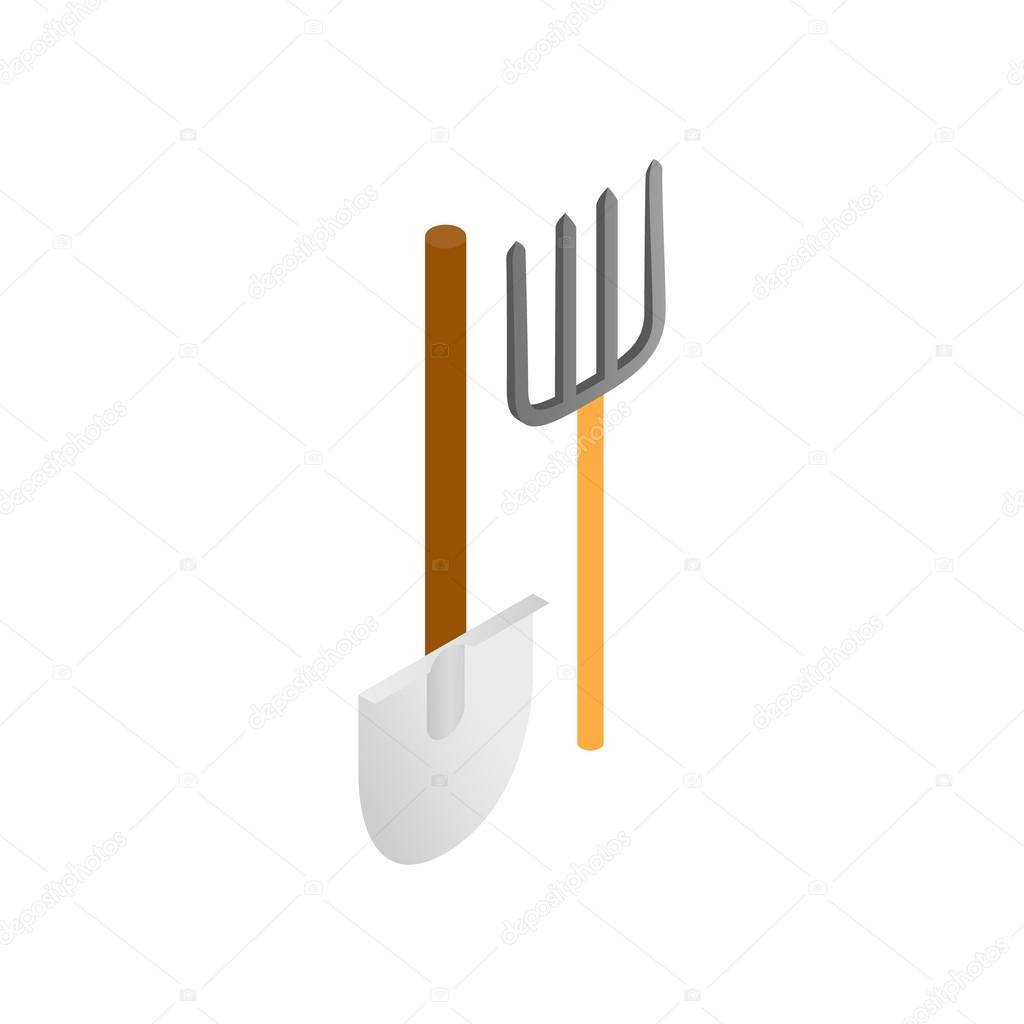 Shovel and pitchfork isometric 3d icon