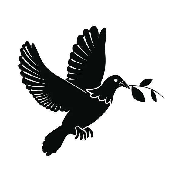Dove of peace flying with twig olive icon - Stok Vektor