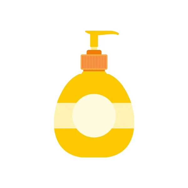 Bottiglia di plastica gialla con sapone liquido piatto — Vettoriale Stock