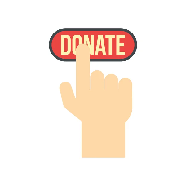 Donate button pressed by hand flat icon — Stock Vector