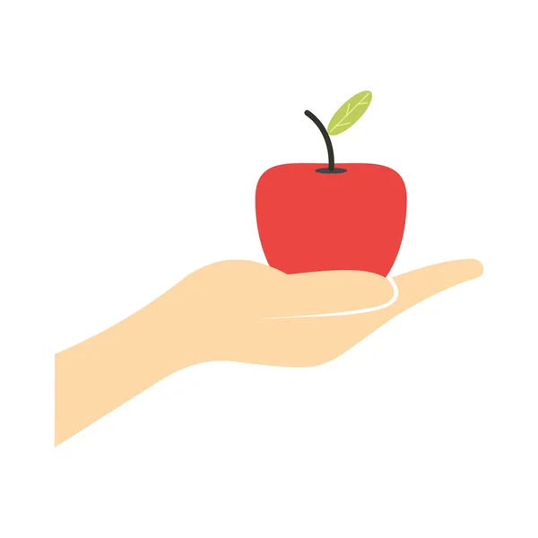 Ένα χέρι, δίνοντας μια επίπεδη εικονίδιο κόκκινο μήλο — Διανυσματικό Αρχείο