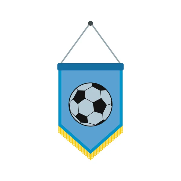 Синий вымпел с плоской иконой футбольного мяча — стоковый вектор