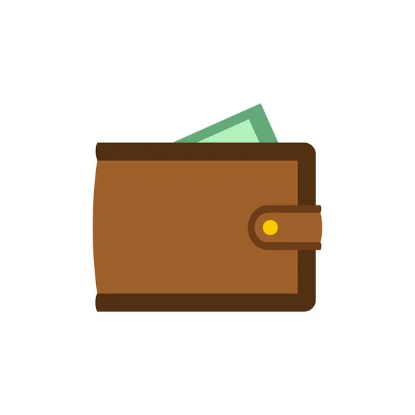 Carteira marrom com cartão e ícone de dinheiro plano — Vetor de Stock