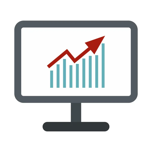 Gráfico no ícone plano do monitor do computador —  Vetores de Stock