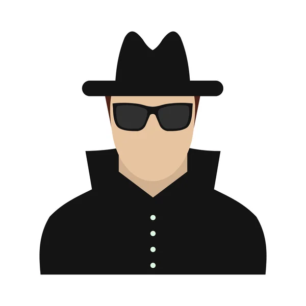 Άνθρωπος με μαύρα γυαλιά και μαύρο καπέλο επίπεδη εικονίδιο — Διανυσματικό Αρχείο