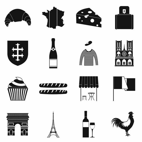 Franciaország fekete egyszerű ikonok — Stock Vector