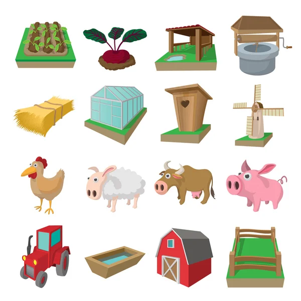 Conjunto de ícones de desenhos animados Farm — Vetor de Stock