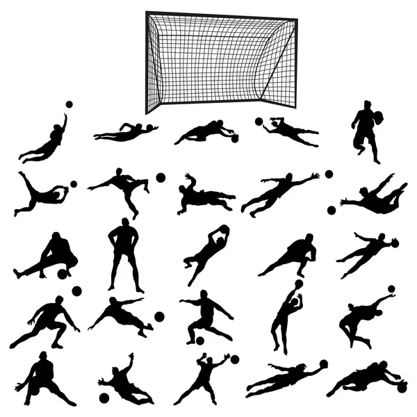 Soccer goalkeeper silhouette set — Stock Vector