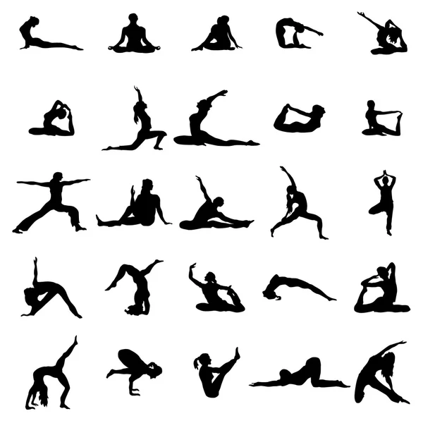 Yoga siluet seti — Stok Vektör