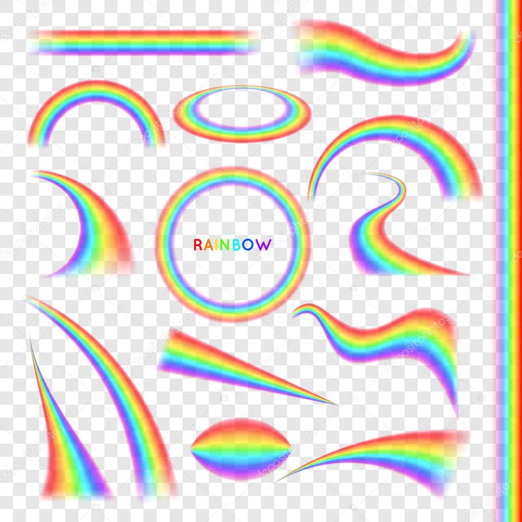 Rainbows in different shape realistic set