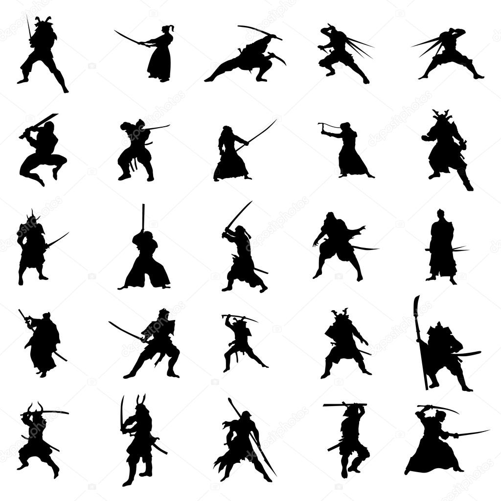 Samurai warriors silhouette set