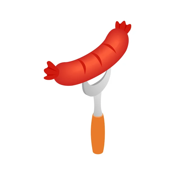 Salsicha em um ícone 3d isométrico garfo —  Vetores de Stock