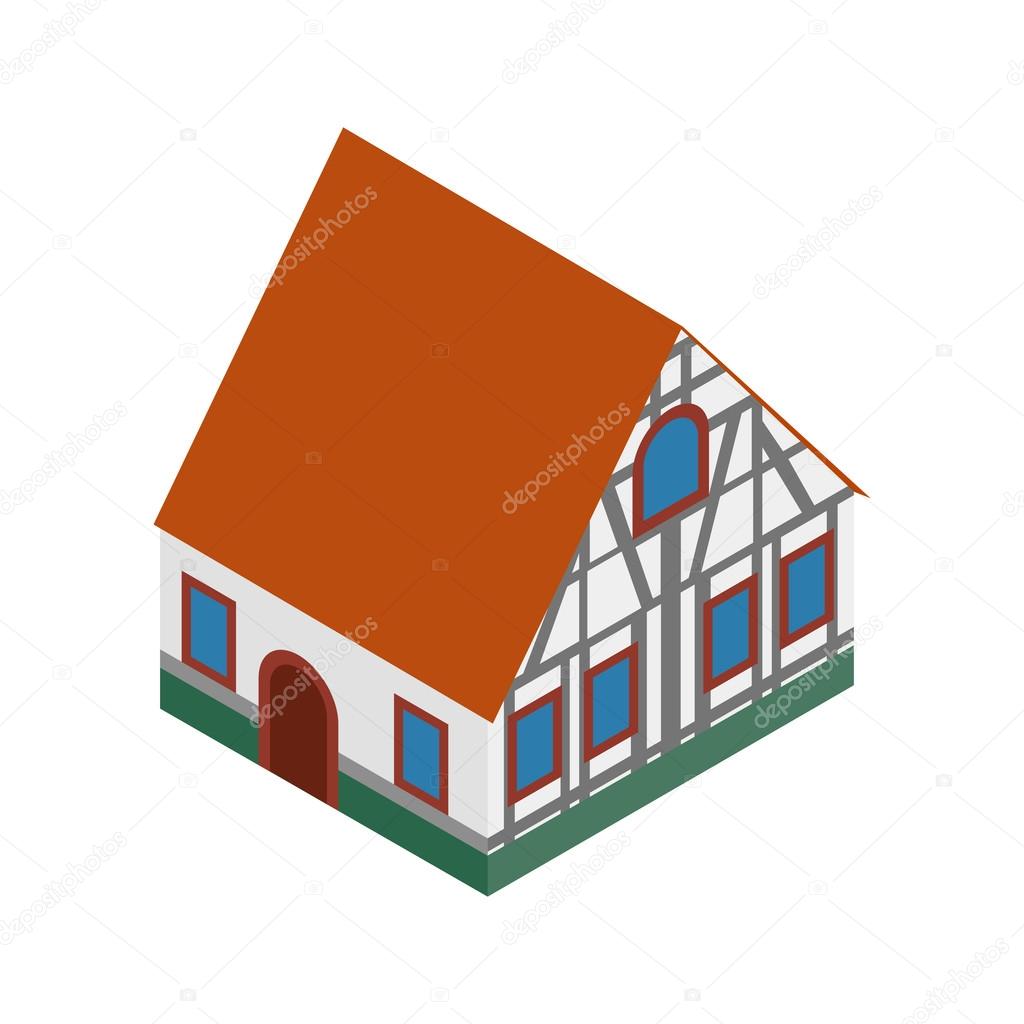 Half timbered house in Germany isometric 3d icon