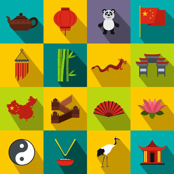 Iconos planos de China — Vector de stock