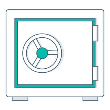 Banka kasası resmi. Finansal yatırımların güvenilir korunması. Düz dizayn. Vektör illüstrasyonu