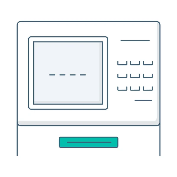 Beyaz arka planda ATM, otomatik veznedar ve tuş takımı. Finans hizmeti için banka terminali. Düz dizayn. Vektör illüstrasyonu