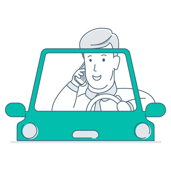 İş adamı araba kullanıyor. Düz dizayn. Vektör illüstrasyonu