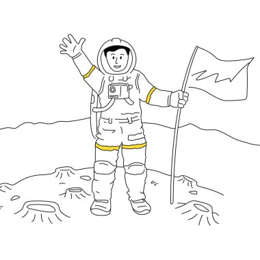 Uzay giysisi içindeki astronot, tasarım çizimi illüstrasyonu.