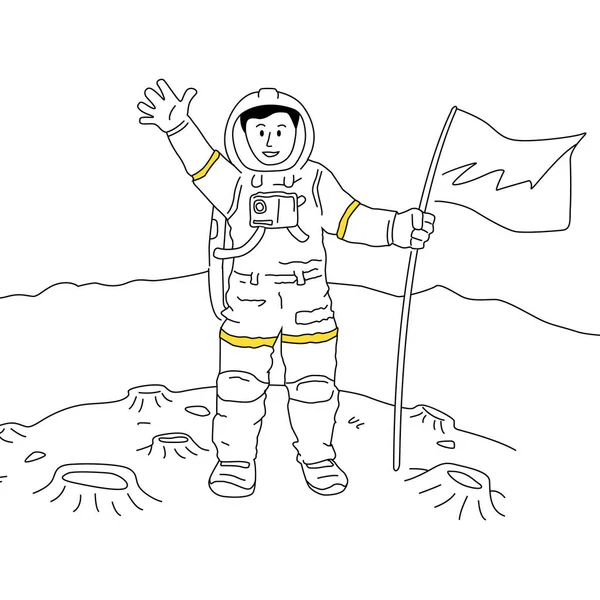 Uzay giysisi içindeki astronot, tasarım çizimi illüstrasyonu.