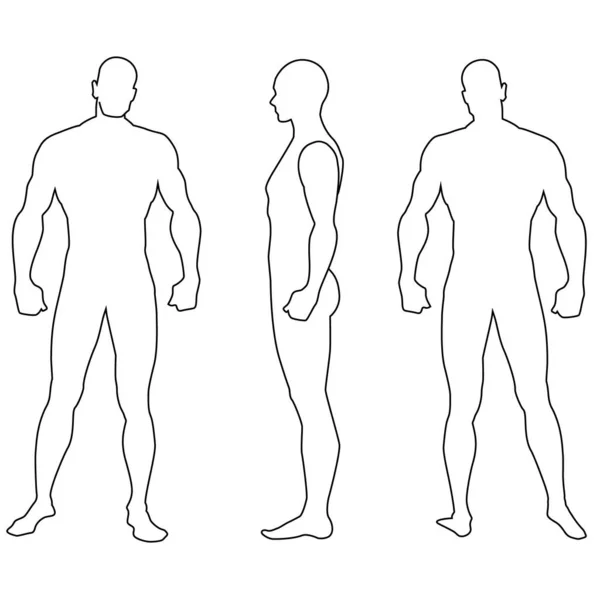 Erkek tarafının silueti, ön ve arka görüş. Vektör illüstrasyonu