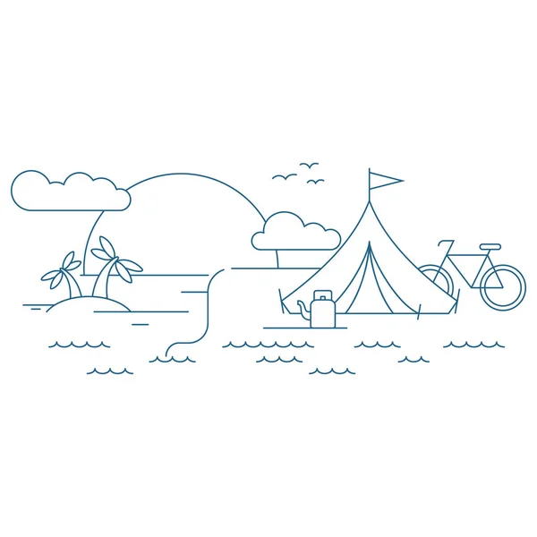 Tatildeki turist düz vektör çizimleri ayarlandı. Mevsimlik eğlence, macera gezisi konsepti. Tropik tatil köyü, kamp, sörf ve balıkçılık.