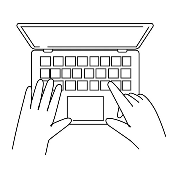 Hands Work Laptop Keyboard Blank Monitor Screen Table Work Place — Stock Vector