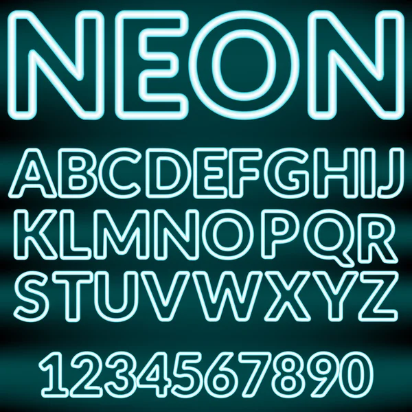 Mavi neon ışık alfabe. Vektör