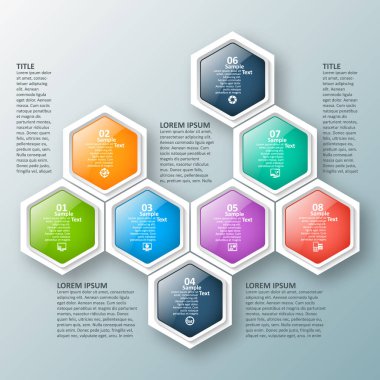 vektör soyut 3d kağıt bilgi elemanları. Hexagon bilgi grafikleri. Bal peteği tasarımı