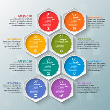 vektör soyut 3d kağıt bilgi elemanları. Hexagon bilgi grafikleri. Bal peteği tasarımı