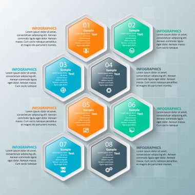 vektör soyut 3d kağıt bilgi elemanları. Hexagon bilgi grafikleri. Bal peteği tasarımı