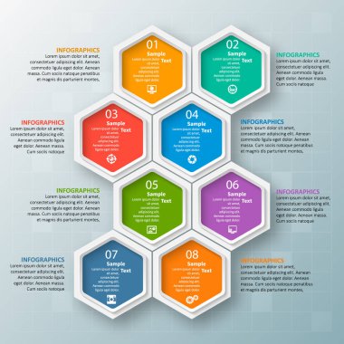 vektör soyut 3d kağıt bilgi elemanları. Hexagon bilgi grafikleri. Bal peteği tasarımı