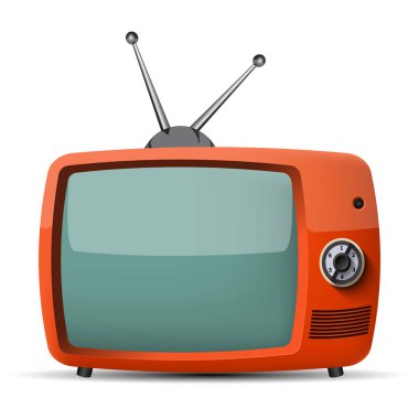 Beyaz arkaplanda oyuncak kırmızı televizyon