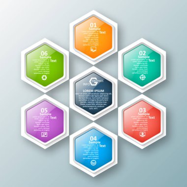 vektör soyut 3d kağıt bilgi elemanları. Hexagon bilgi grafikleri. Bal peteği tasarımı