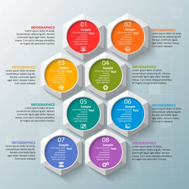 vektör soyut 3d kağıt bilgi elemanları. Hexagon bilgi grafikleri. Bal peteği tasarımı