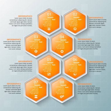 vektör soyut 3d kağıt bilgi elemanları. Hexagon bilgi grafikleri. Bal peteği tasarımı