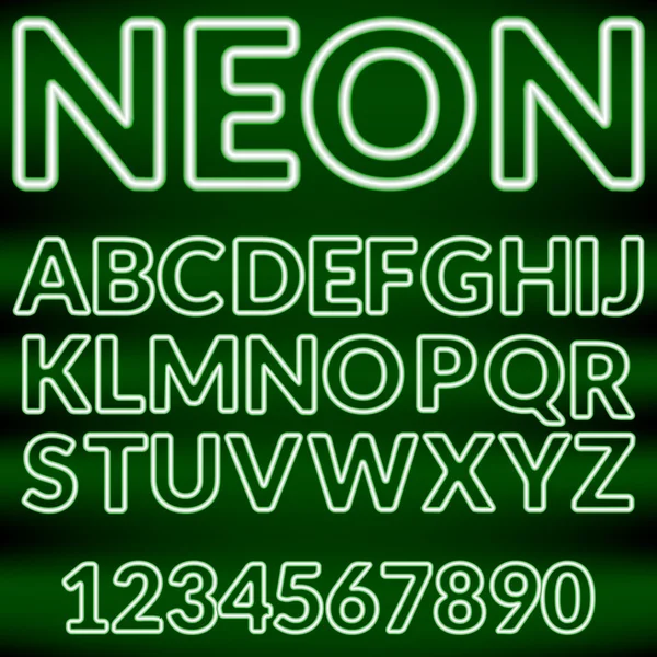 Green neon light alphabet.Vector — Stock Vector